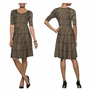 LUXE By CARMEN MARC VALVO Animal Print Fit & Flared Midi Knit Dress. Size XL.